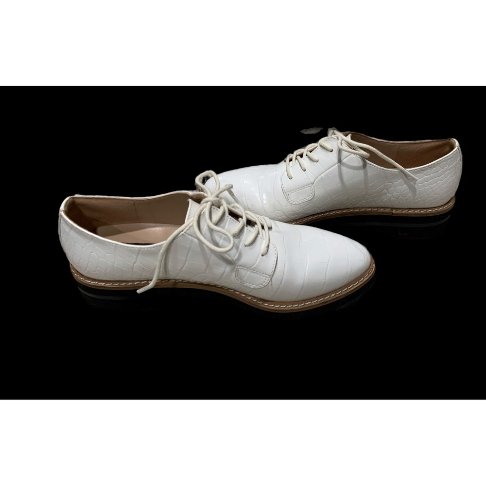 Aqua White Croc Embossed Lace Up Vegan Oxford Shoes Utility Chic Lug Sole-7 - Picture 3 of 8